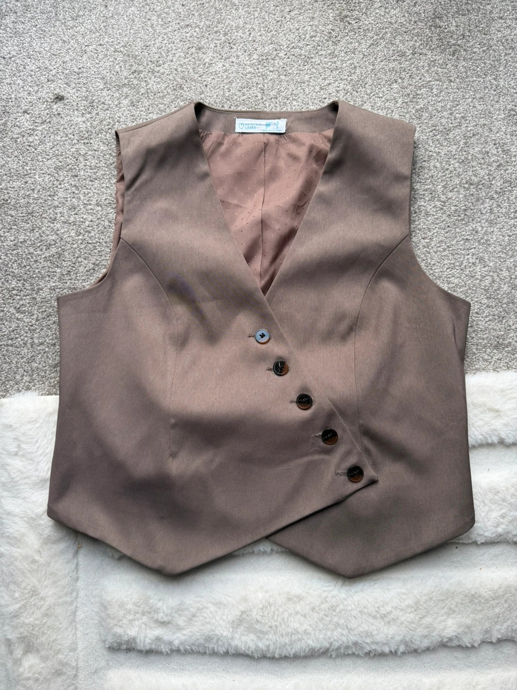 Primark brown waistcoat with button details, vintage Y2K style, pre-loved condition.