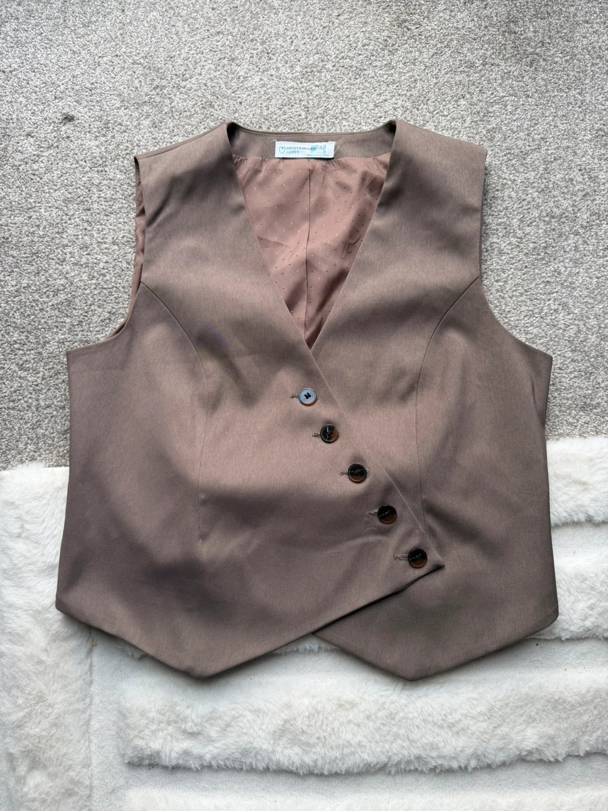 Primark brown waistcoat with button details, vintage Y2K style, pre-loved condition.