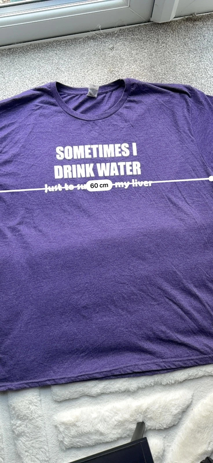 Fruit of the Loom purple graphic t-shirt with casual oversized fit and unique design.