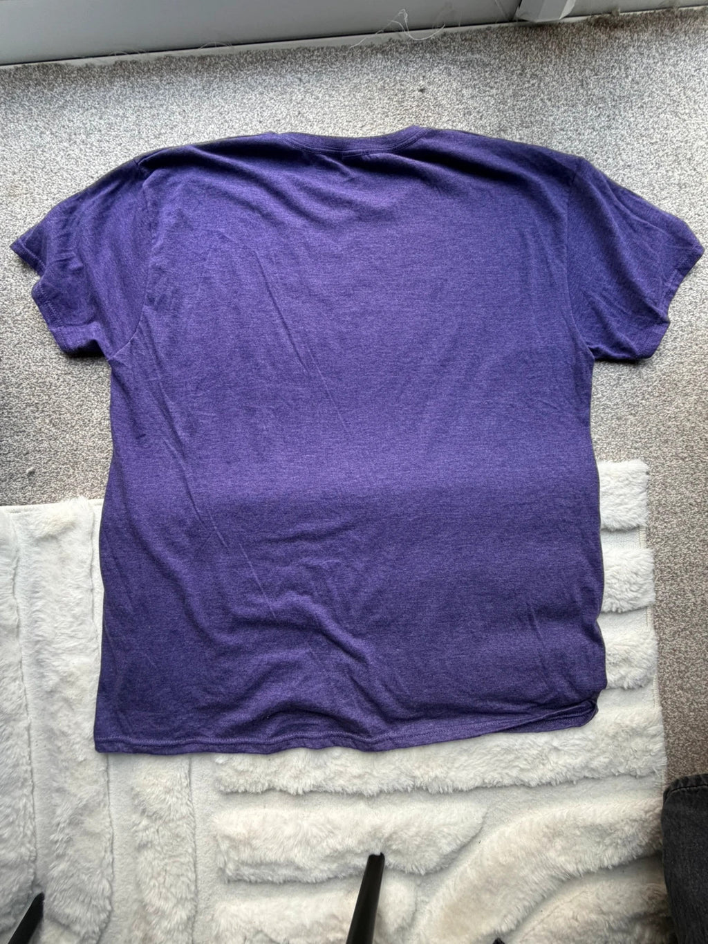 Fruit of the Loom purple graphic t-shirt with casual oversized fit and unique design.