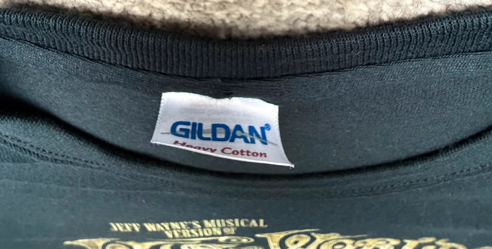 Gildan black graphic tee featuring War Of The Worlds tour print, pre-loved condition.