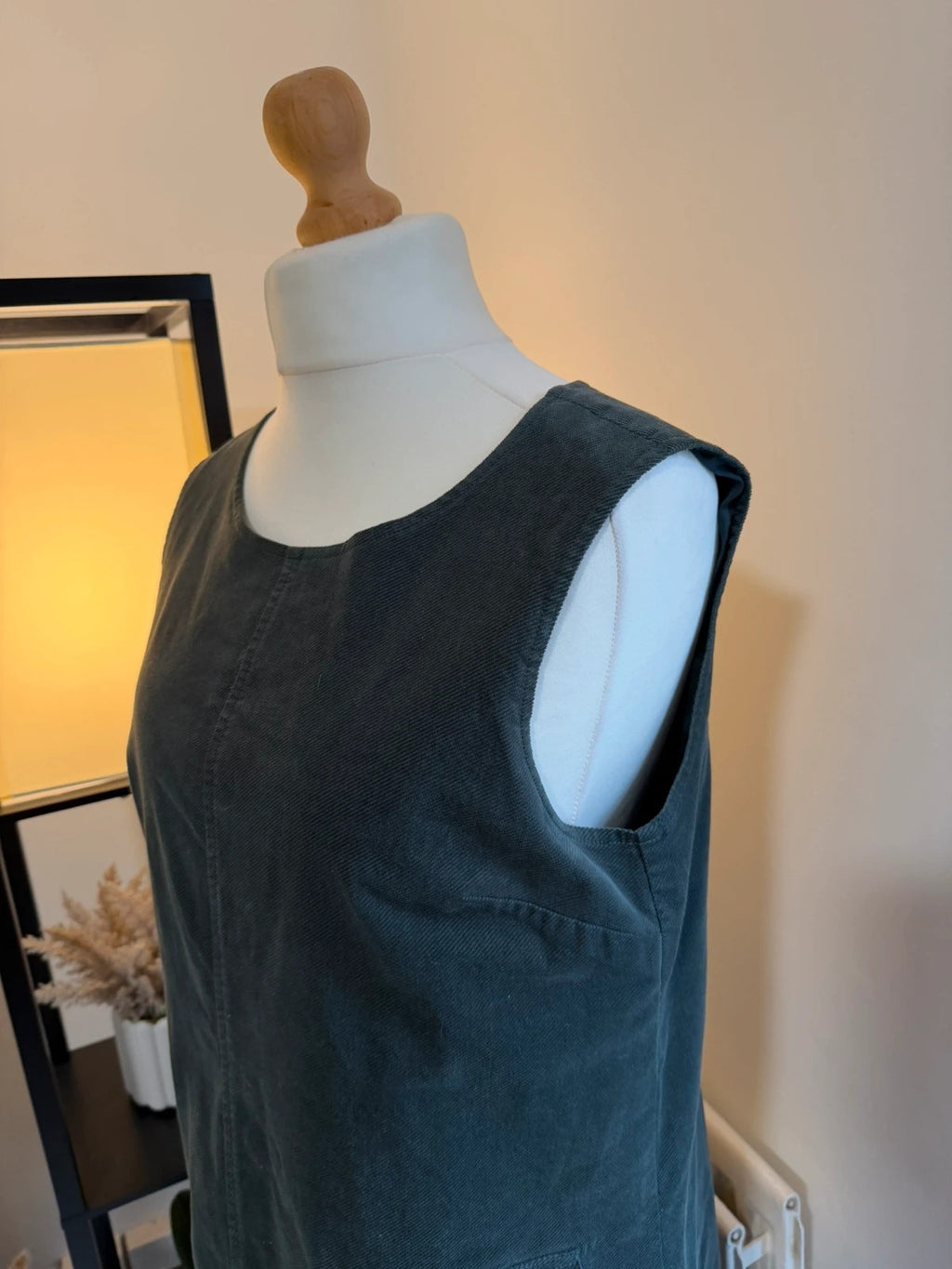 Seasalt Cornwall grey corduroy shift dress with pockets, pre-loved, size 14.