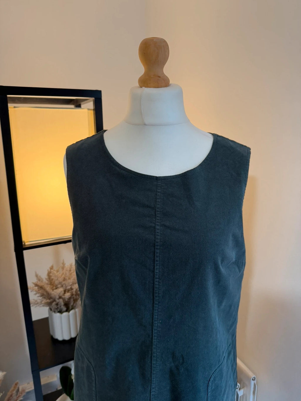 Seasalt Cornwall grey corduroy shift dress with pockets, pre-loved, size 14.