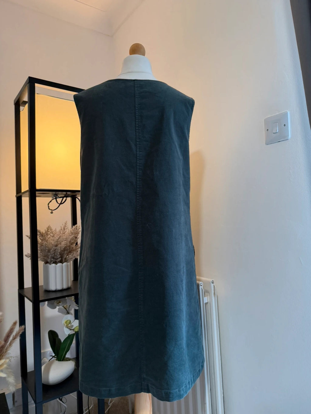 Seasalt Cornwall grey corduroy shift dress with pockets, pre-loved, size 14.