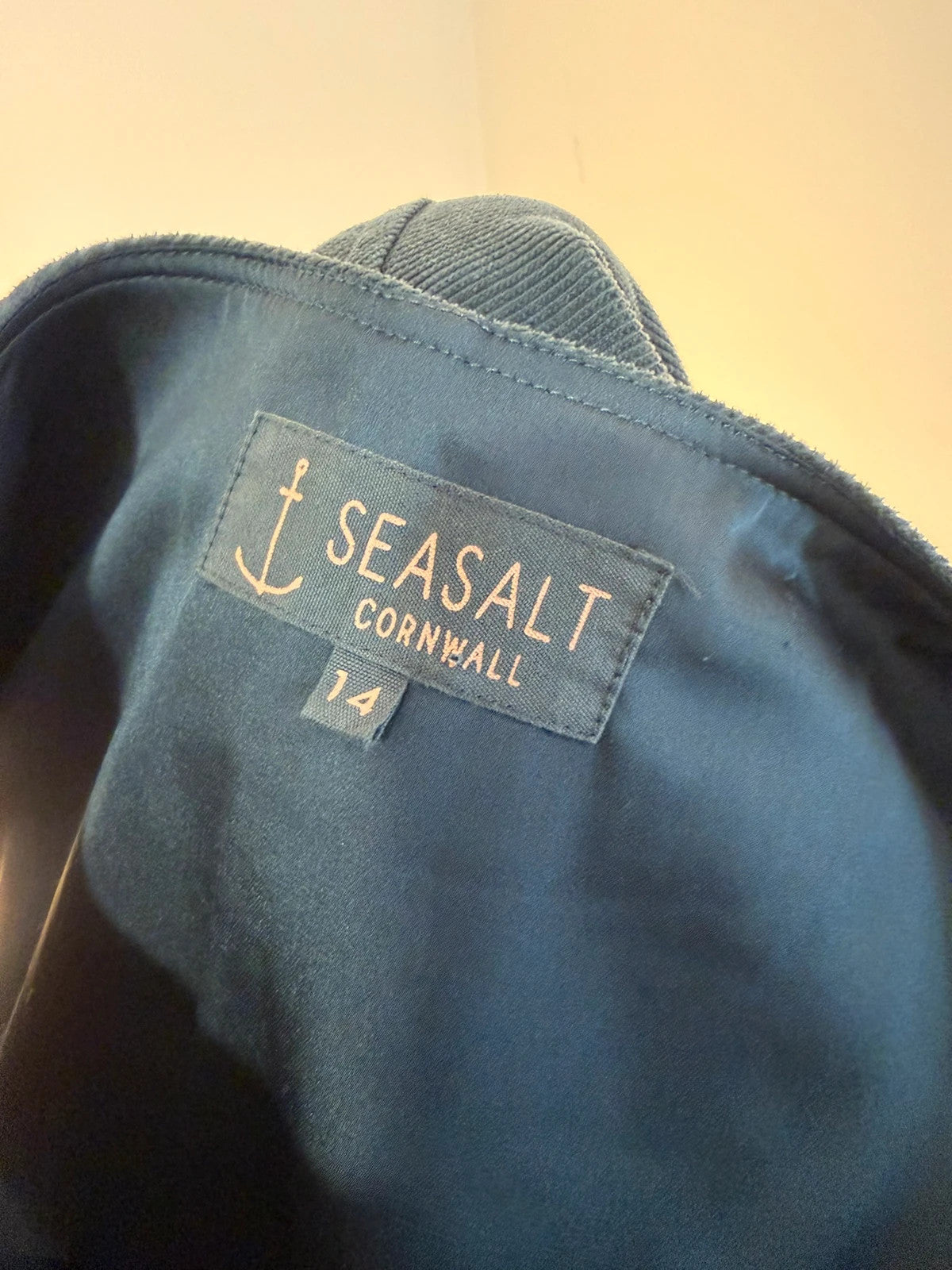 Seasalt Cornwall grey corduroy shift dress with pockets, pre-loved, size 14.