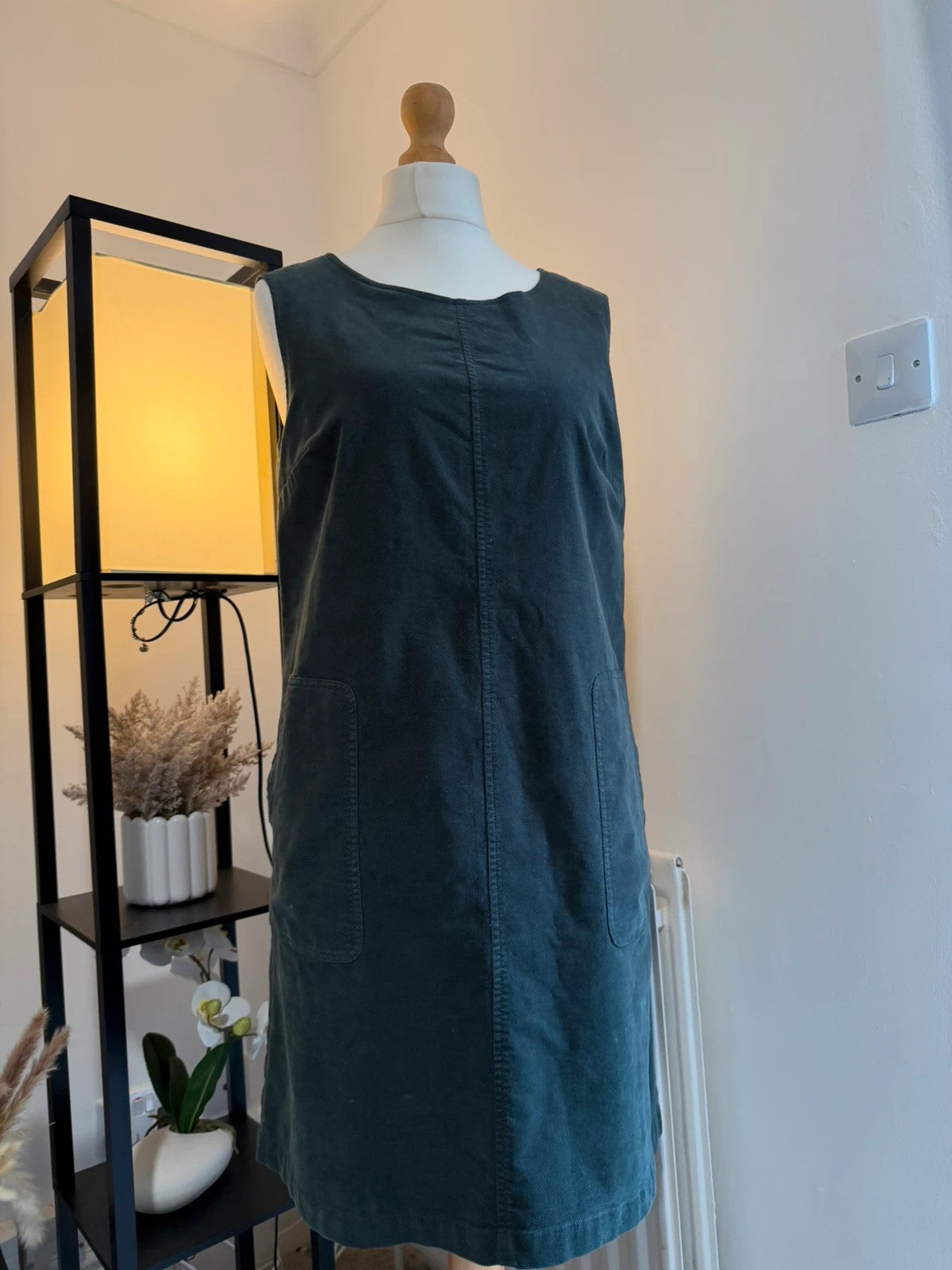 Seasalt Cornwall grey corduroy shift dress with pockets, pre-loved, size 14.