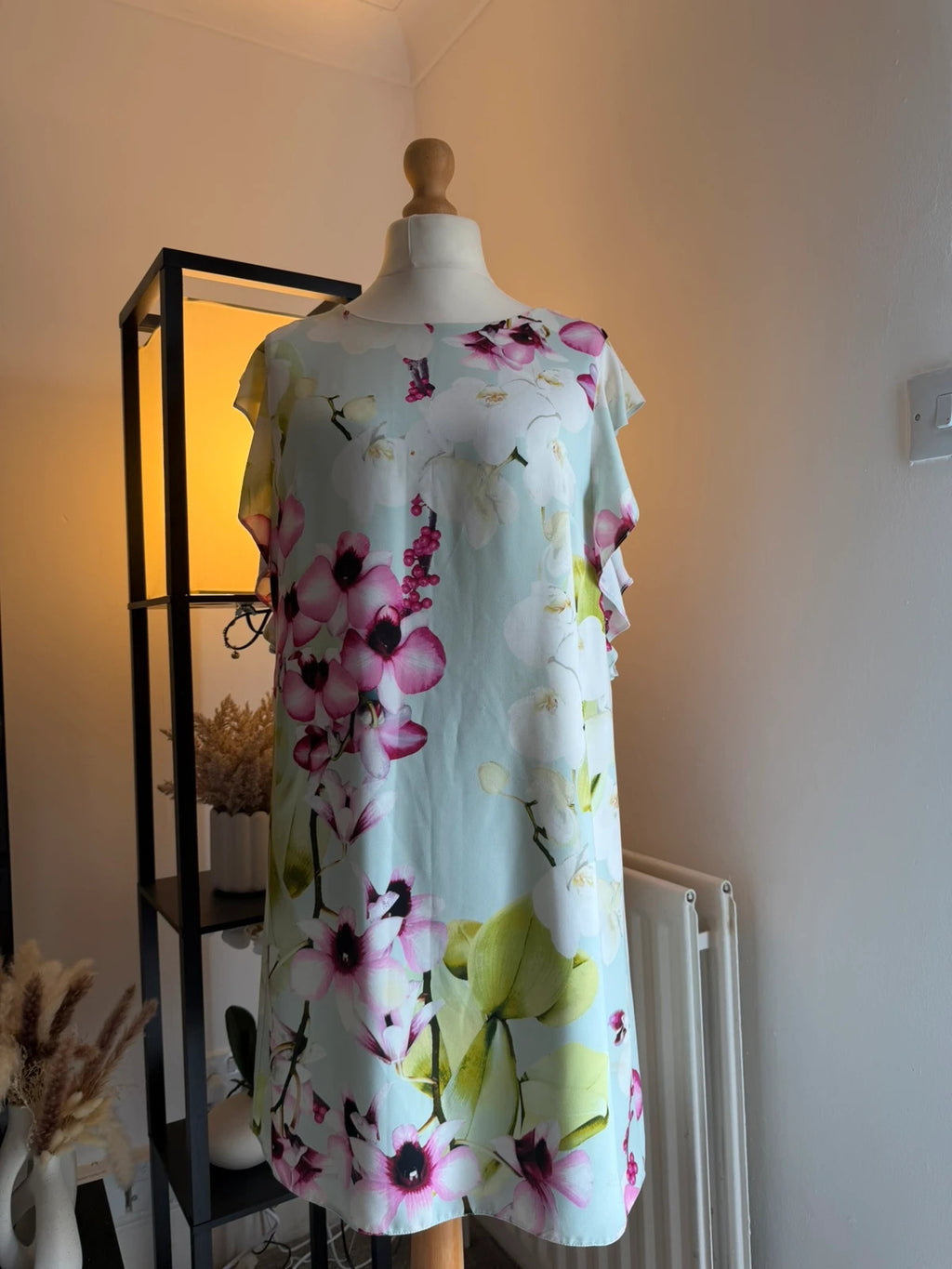 Wallis multi floral tunic dress in mint green, lightweight linen fabric, elegant summer style.