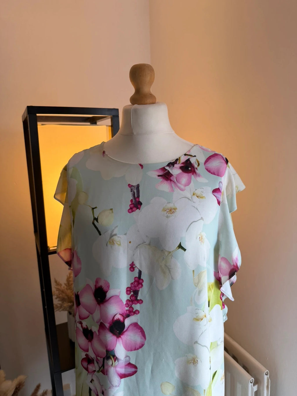 Wallis multi floral tunic dress in mint green, lightweight linen fabric, elegant summer style.