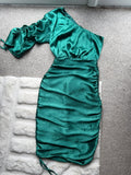 Club L London green ruffle maxi dress one shoulder satin evening glamour