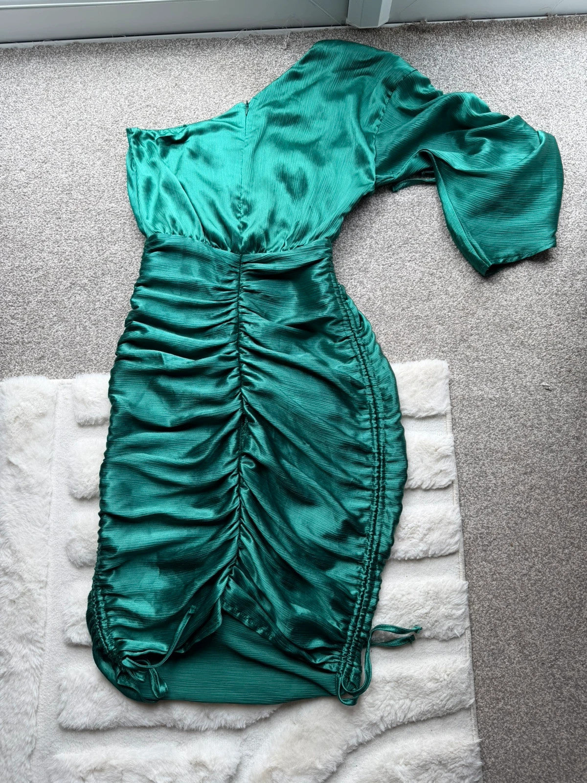 Club L London green ruffle maxi dress one shoulder satin evening glamour