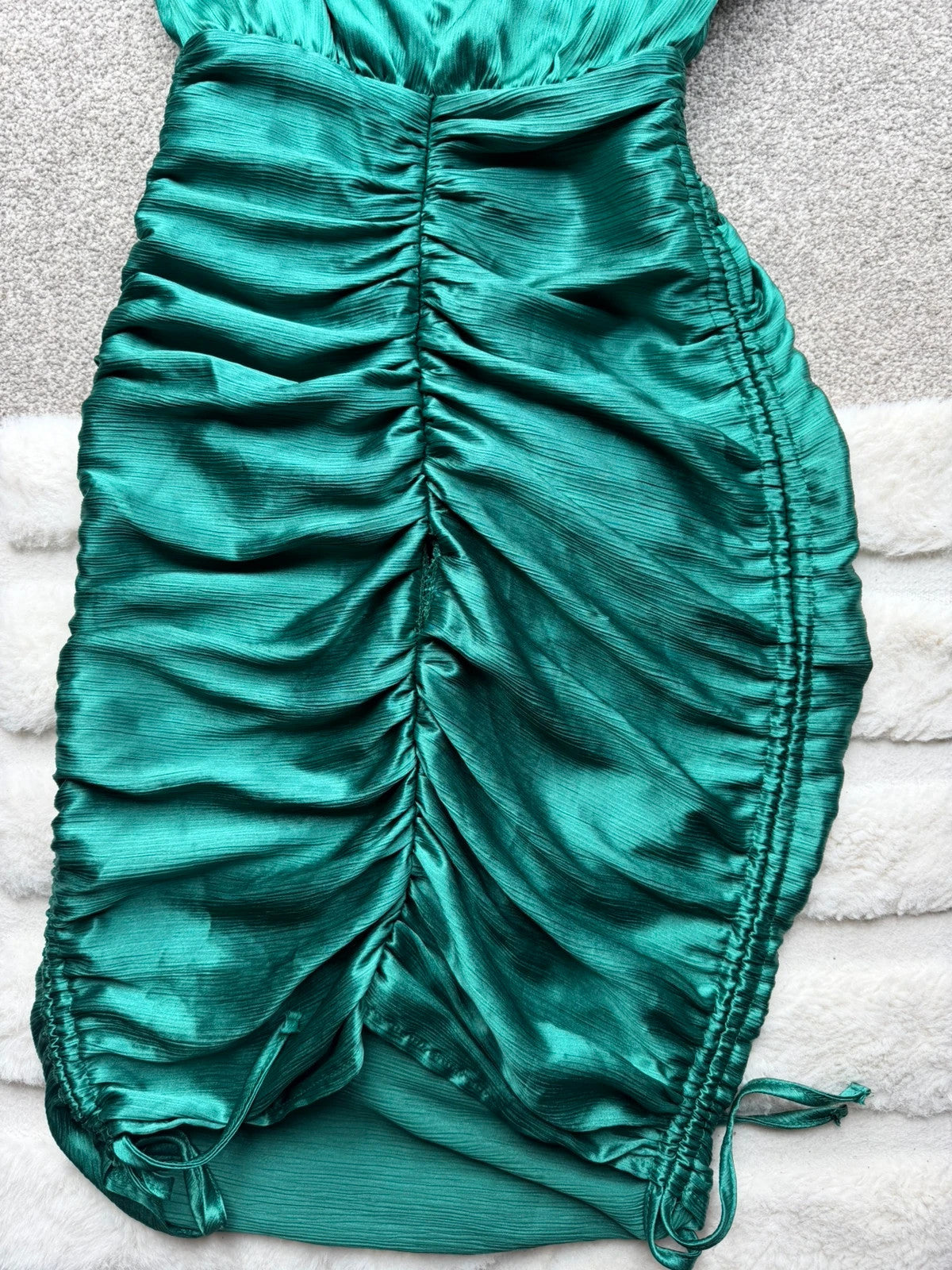 Club L London green ruffle maxi dress one shoulder satin evening glamour