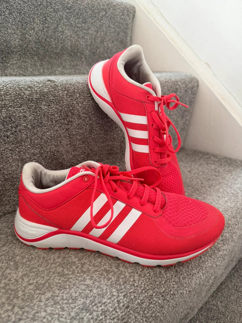 Adidas pink running trainers lightweight design with logo, pre-loved condition.