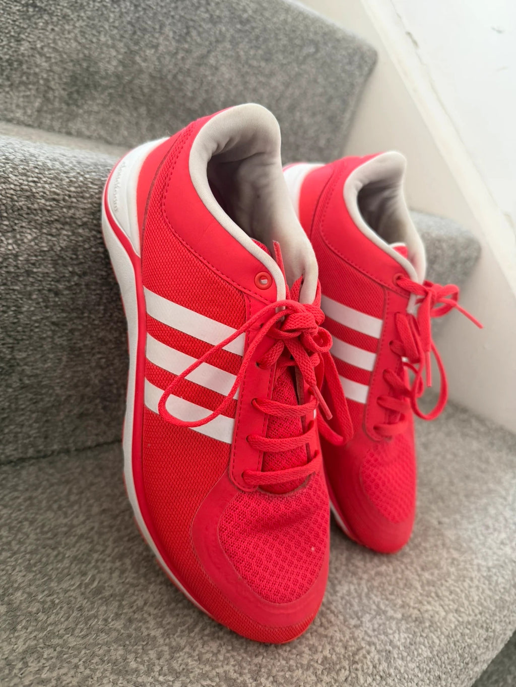 Adidas pink running trainers lightweight design with logo, pre-loved condition.