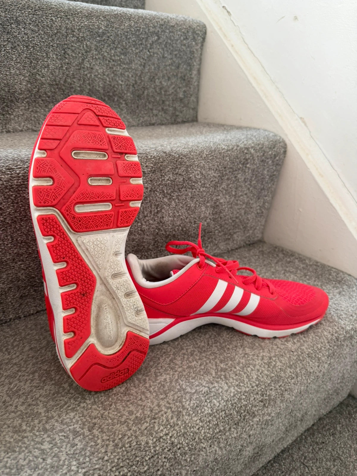 Adidas pink running trainers lightweight design with logo, pre-loved condition.
