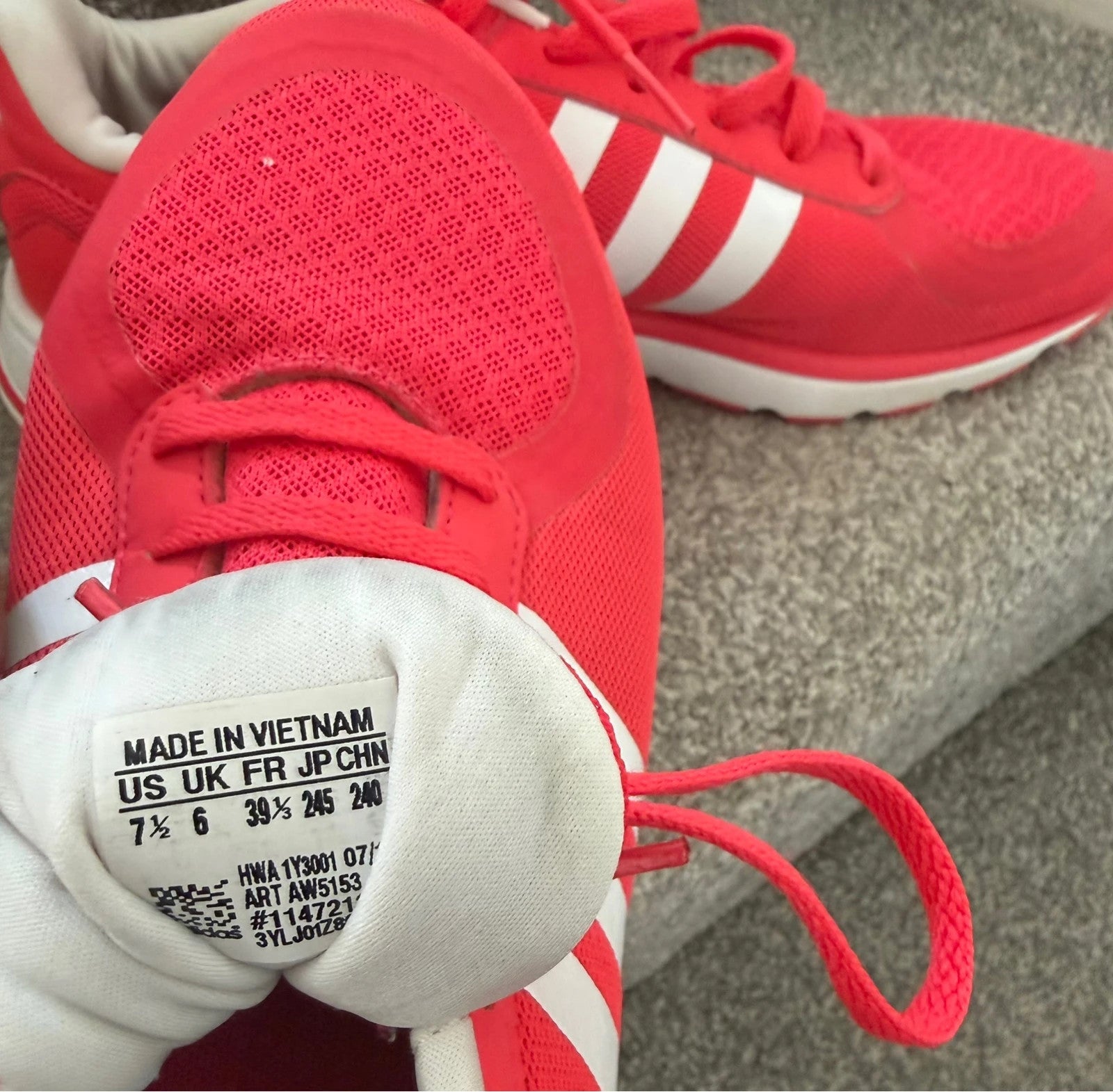 Adidas pink running trainers lightweight design with logo, pre-loved condition.