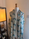 Free People multi bird print lightweight oversized scarf with boho design.