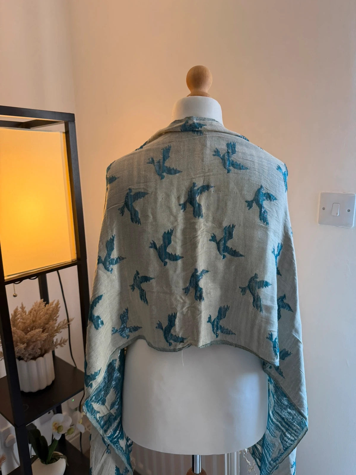 Free People multi bird print lightweight oversized scarf with boho design.
