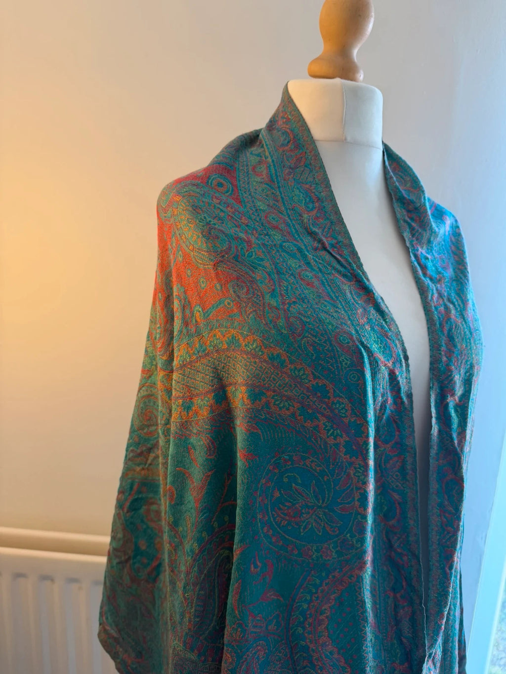 Pashmina multi-coloured pashmina scarf with paisley pattern and boho tassels.