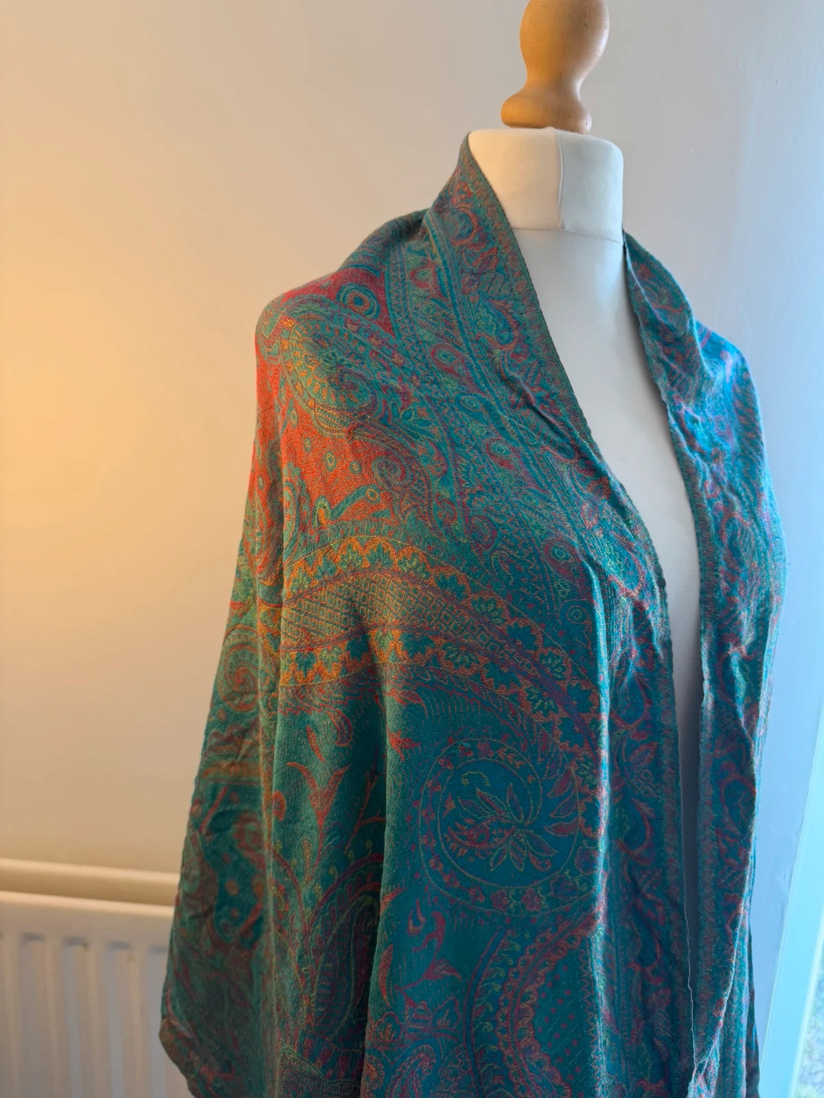 Pashmina multi-coloured pashmina scarf with paisley pattern and boho tassels.