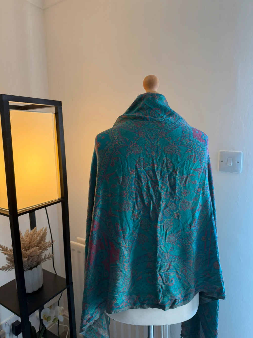 Pashmina multi-coloured pashmina scarf with paisley pattern and boho tassels.