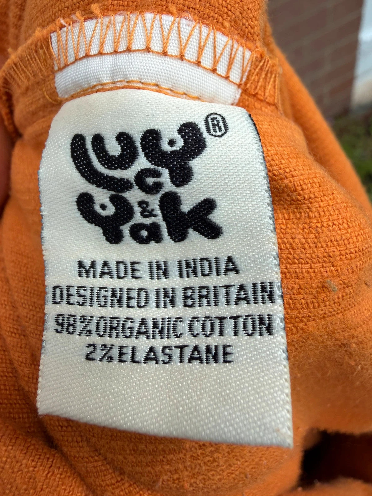 Lucy & Yak orange cord dungarees relaxed fit boho pattern logo patched material