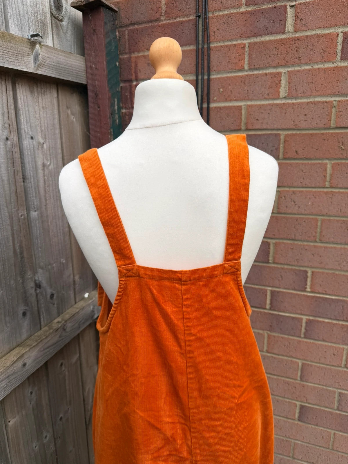 Lucy & Yak orange cord dungarees relaxed fit boho pattern logo patched material