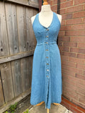 Denim blue button front midi dress vintage Y2K era denim material