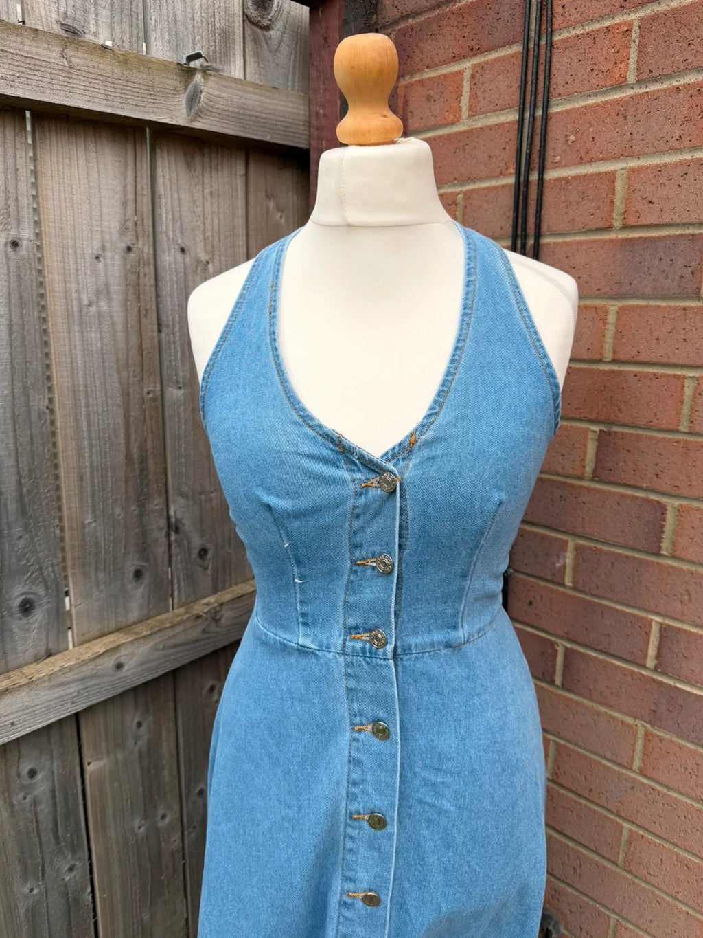 Denim blue button front midi dress vintage Y2K era denim material