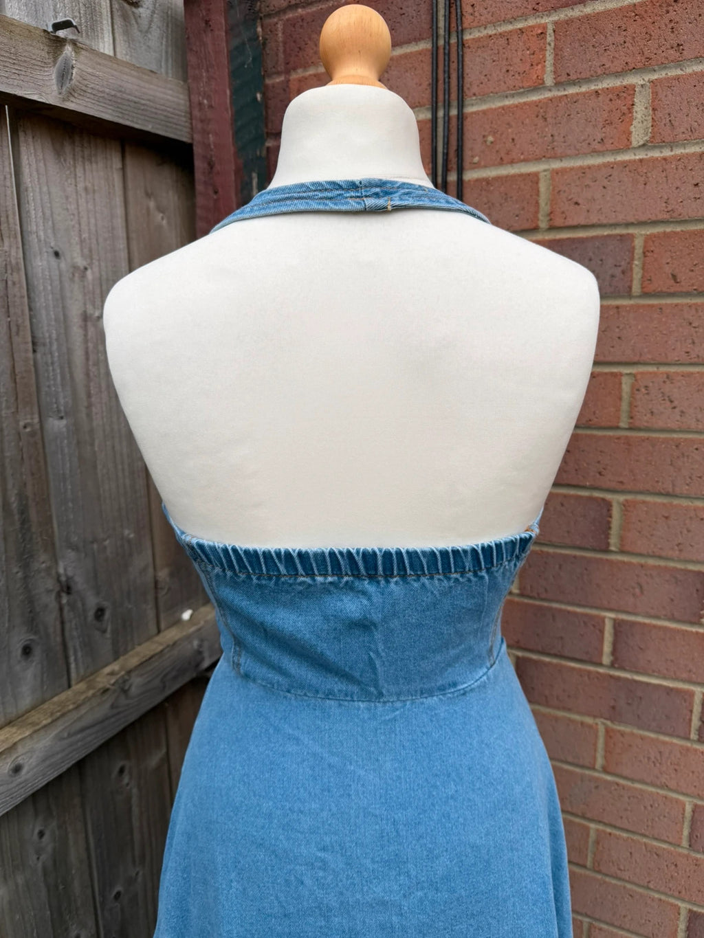 Denim blue button front midi dress vintage Y2K era denim material