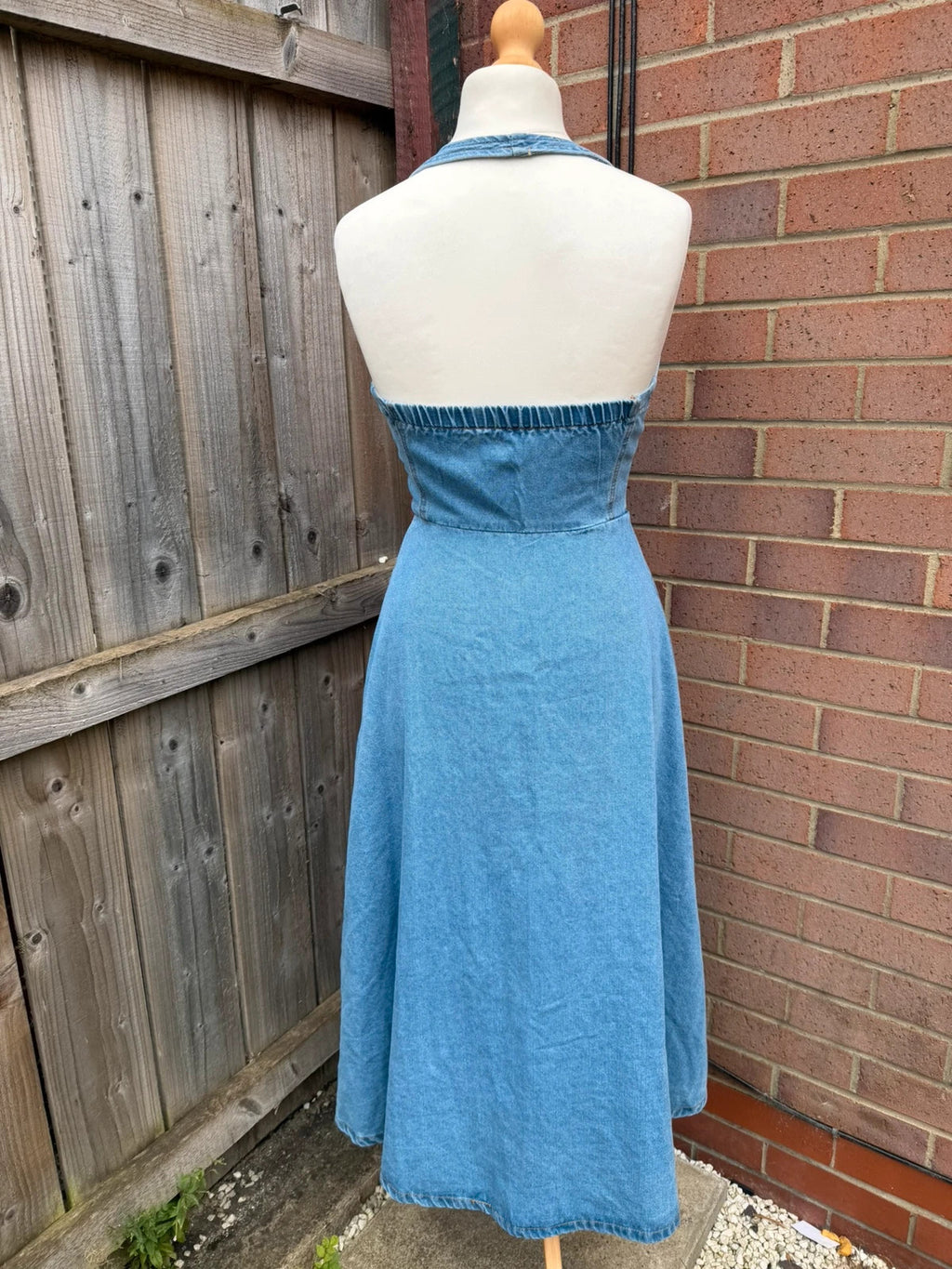 Denim blue button front midi dress vintage Y2K era denim material