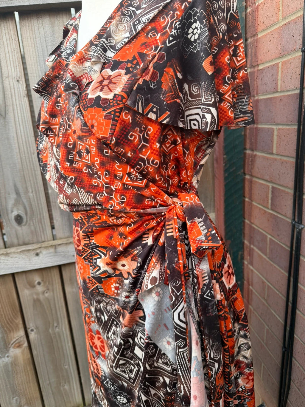 Ashley Stewart multi-colour abstract print linen maxi dress with belt