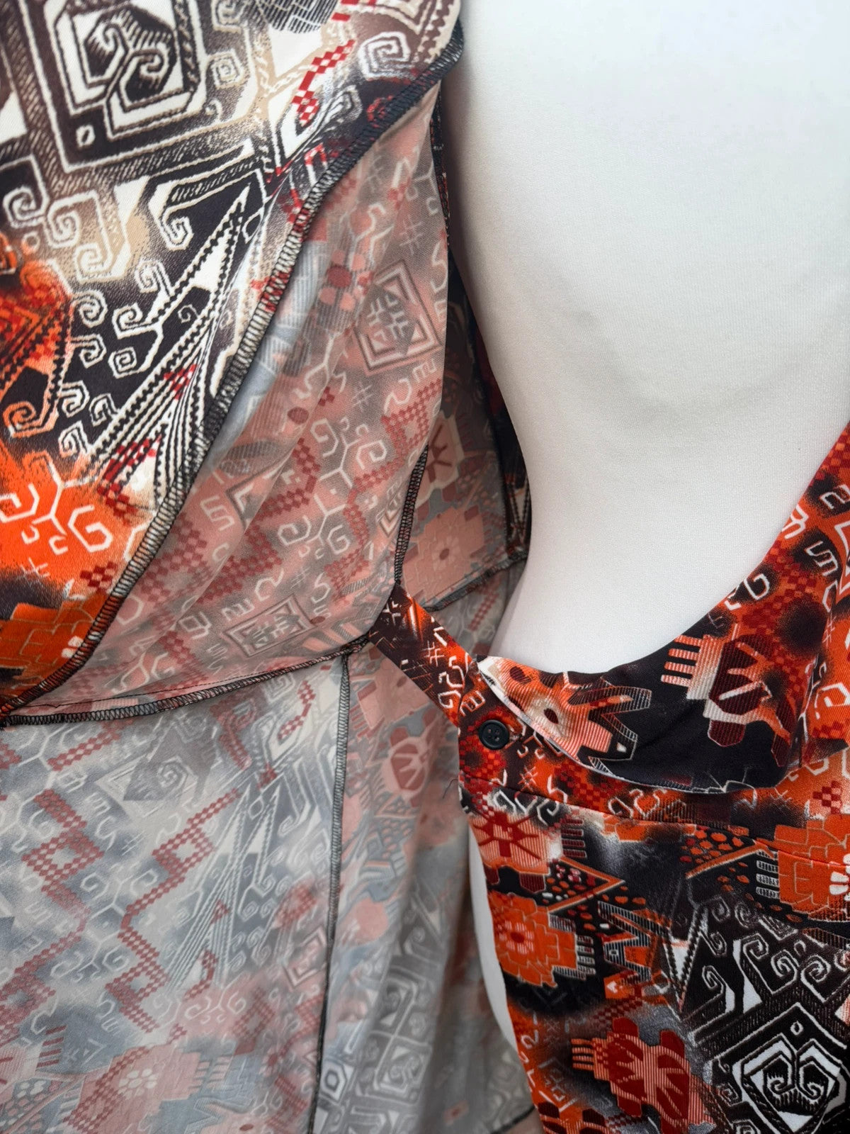 Ashley Stewart multi-colour abstract print linen maxi dress with belt