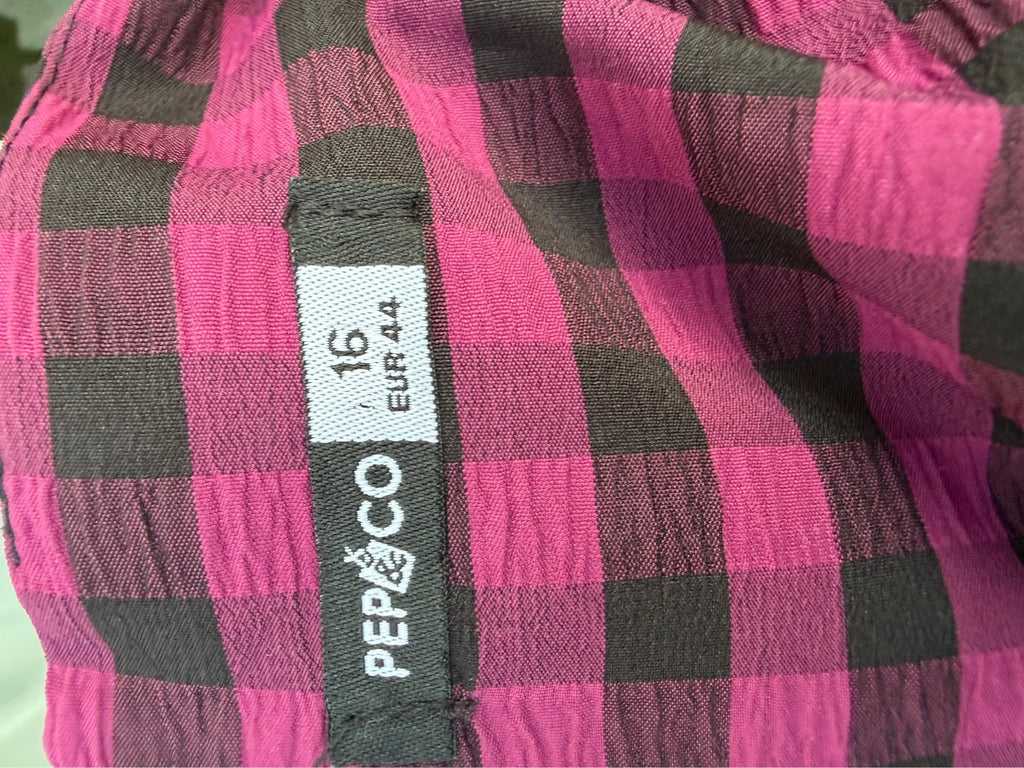 Pep&Co purple linen maxi dress gingham pattern puff sleeves smocked babydoll style