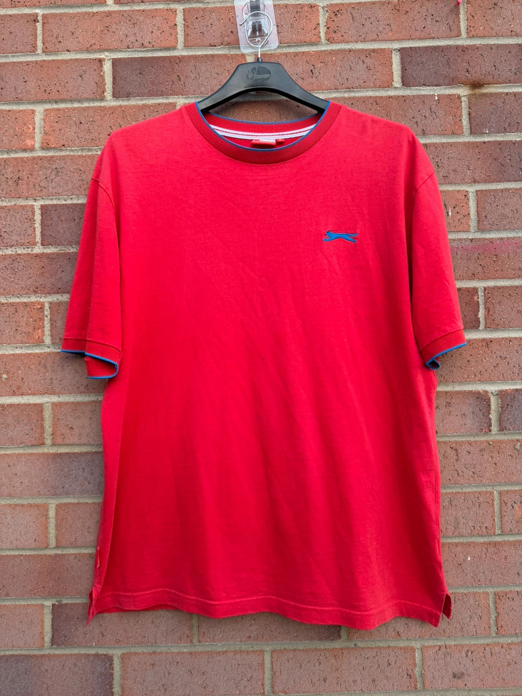 Slazenger red graphic t-shirt with logo print, crew neck, size XL.