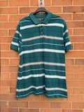 Maine New England blue striped polo shirt men size l visual details stripes cotton material