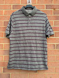 Marks & Spencer grey polo shirt with burgundy stripes, pure cotton material.