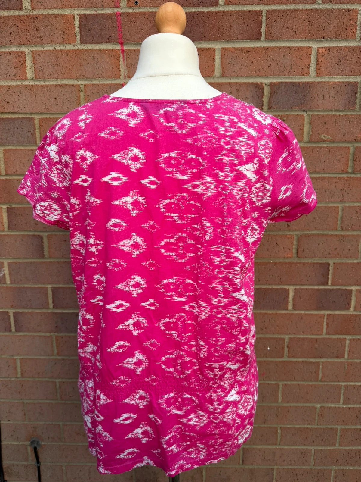 pink beaded tunic top short sleeves printed design embellishments