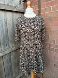 Pep&Co beige smock mini dress with leopard print pattern and 3/4 sleeves.