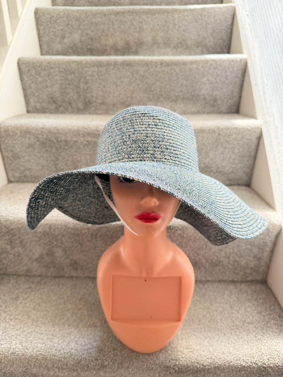 Accessorize blue and white floppy sun hat wide brim boho patterned stripes