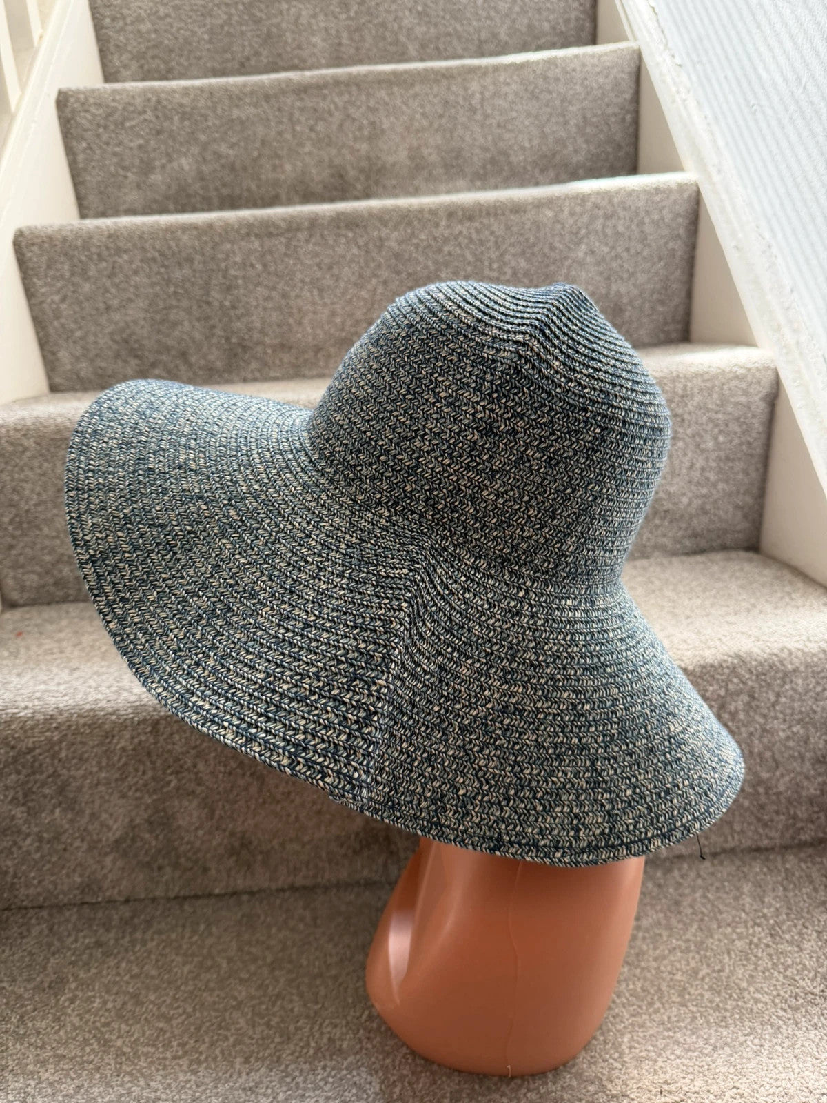 Accessorize blue and white floppy sun hat wide brim boho patterned stripes