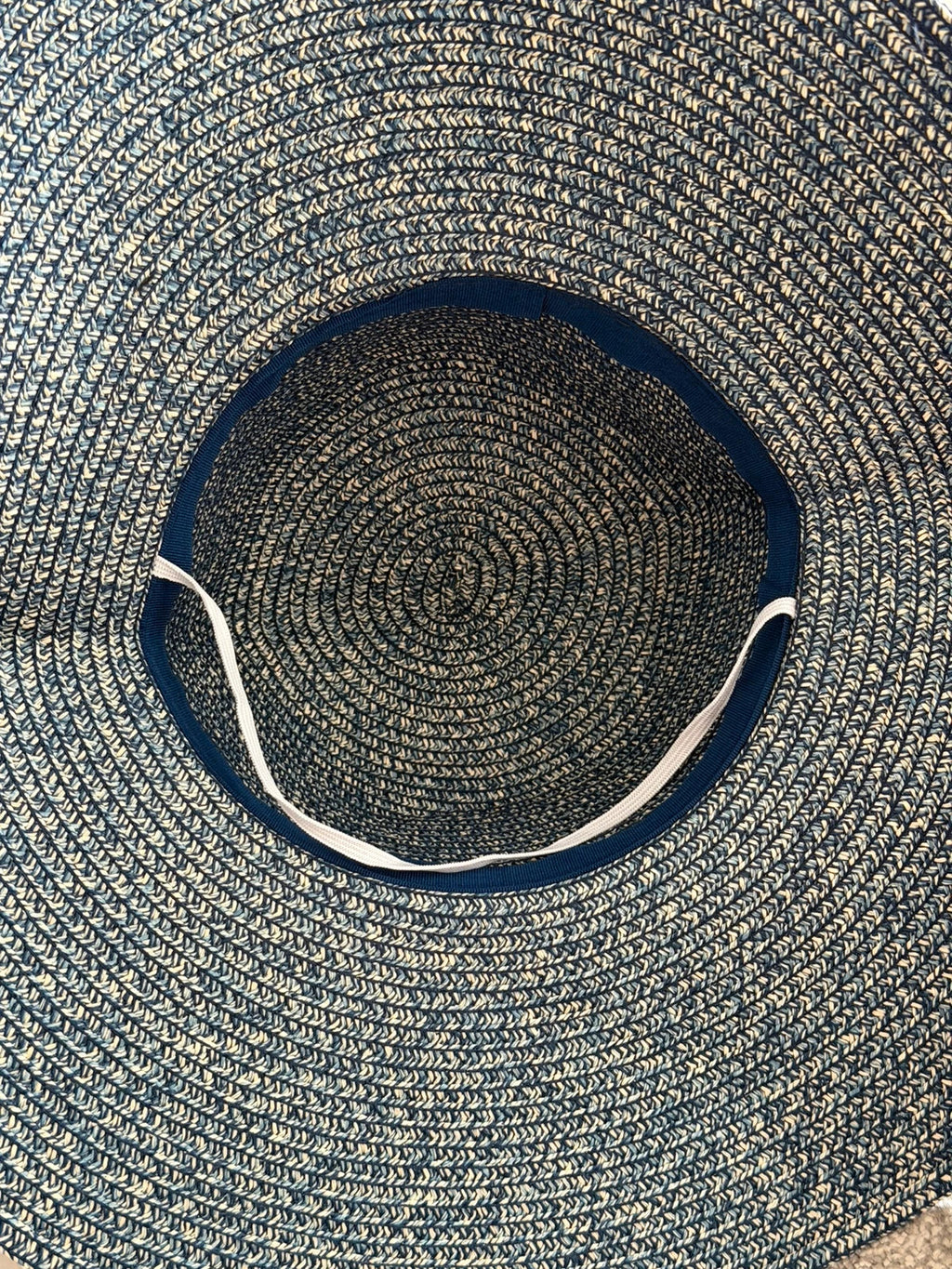 Accessorize blue and white floppy sun hat wide brim boho patterned stripes