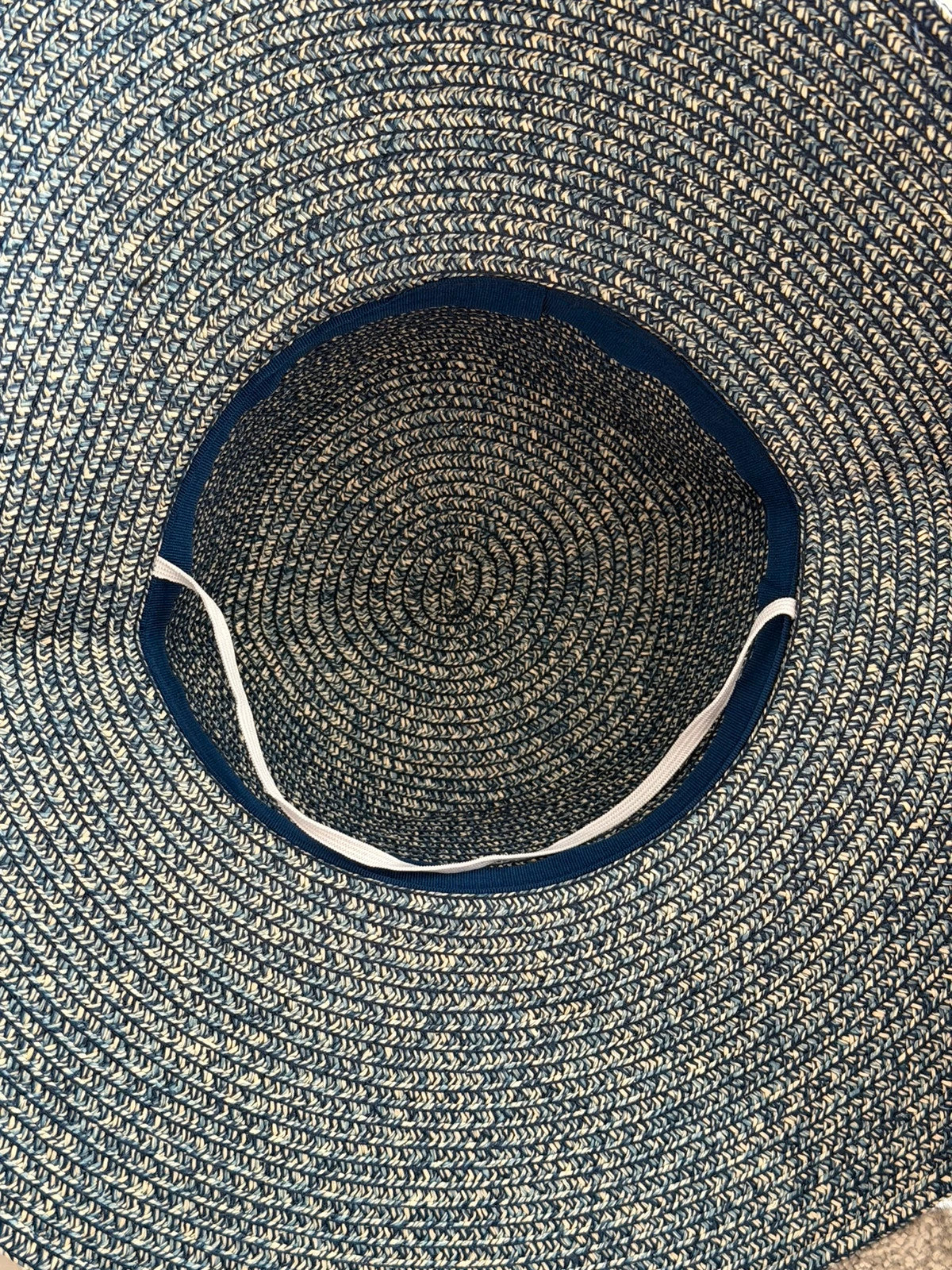Accessorize blue and white floppy sun hat wide brim boho patterned stripes
