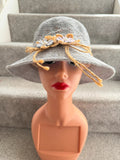 One Size grey floral wide brim hat boho pattern summer material