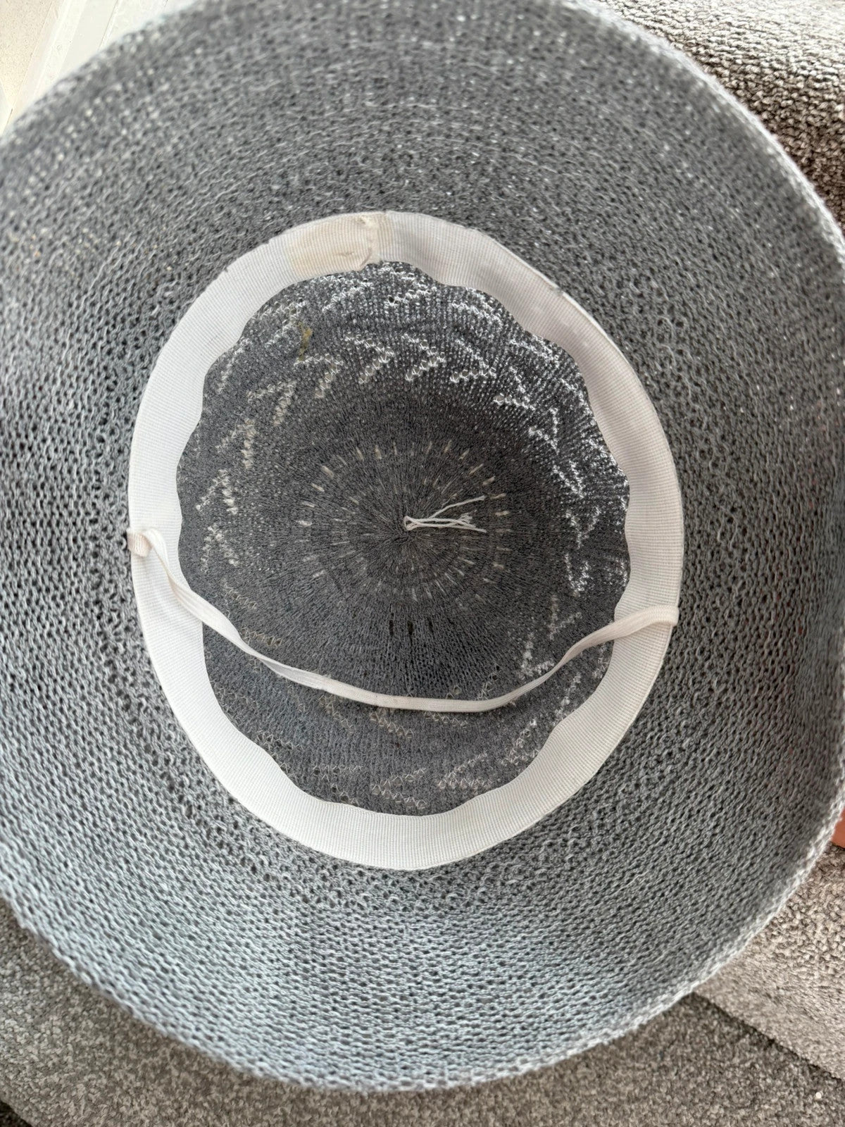 One Size grey floral wide brim hat boho pattern summer material