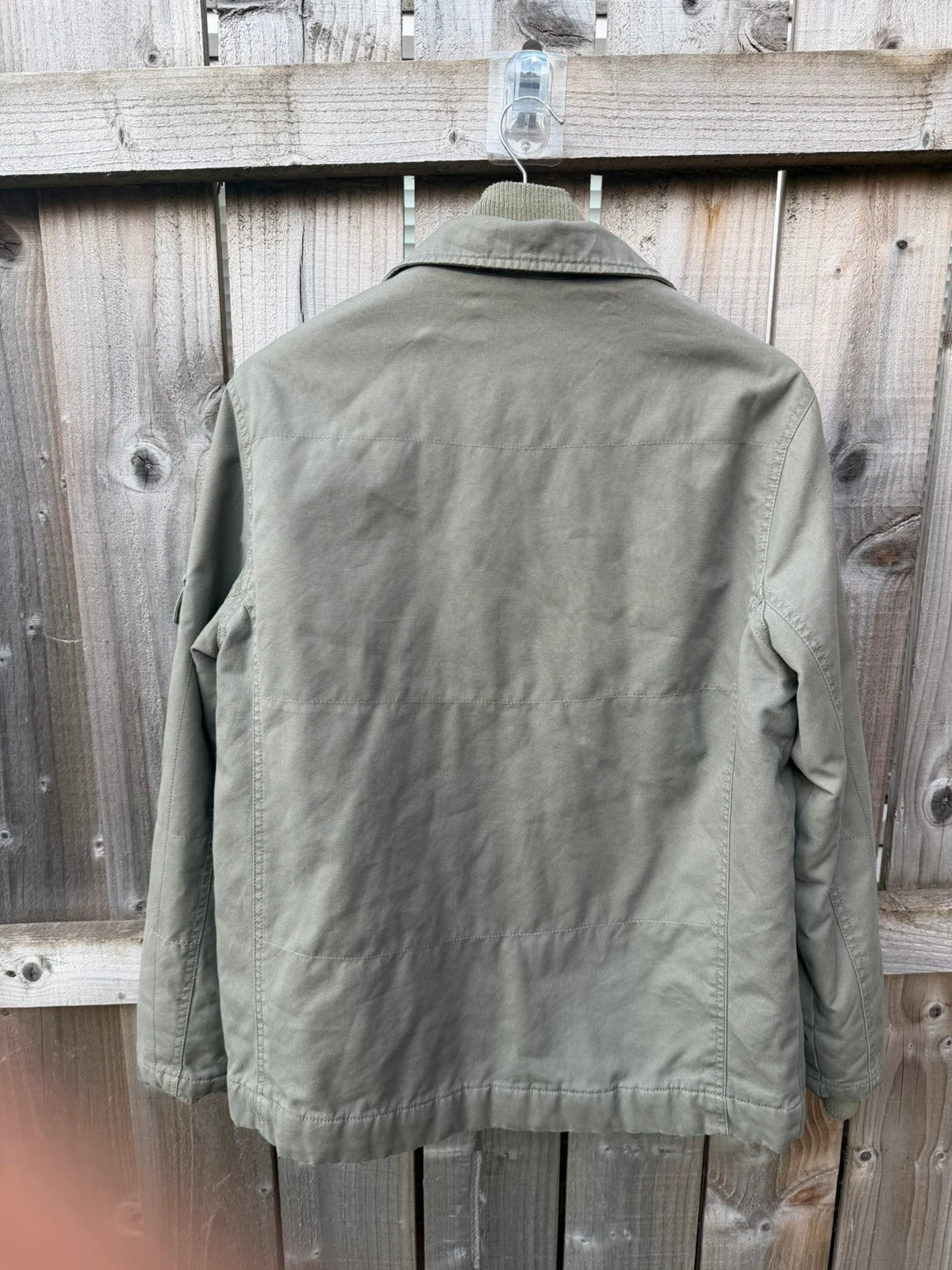 Republic khaki utility jacket with military zip, lightweight fabric, pre-loved condition.
