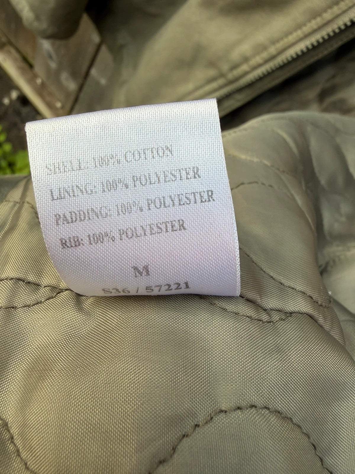 Republic khaki utility jacket with military zip, lightweight fabric, pre-loved condition.