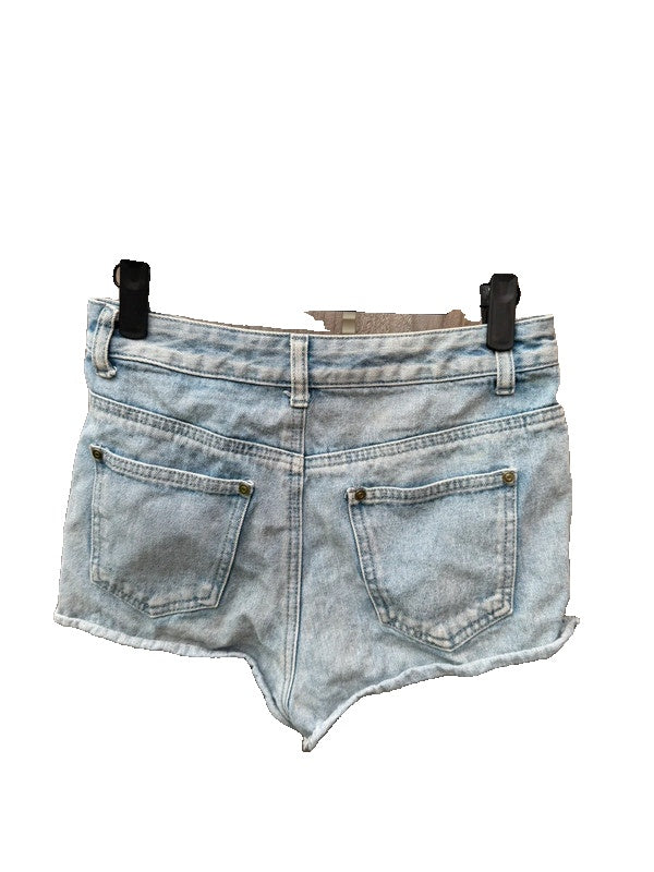 Denim & Co. blue distressed denim shorts with ripped details for summer festivals.